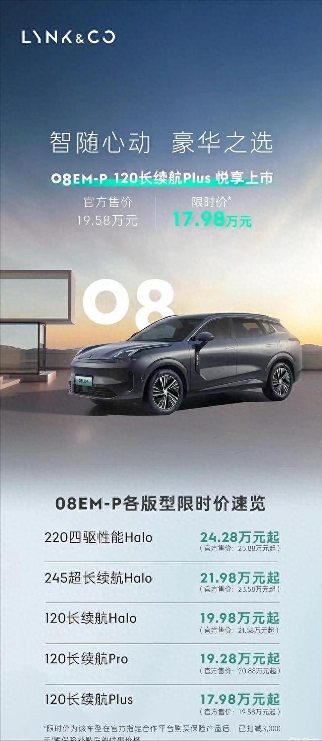 价格战继续,领克08 em-p 120长续航plus版依旧优惠